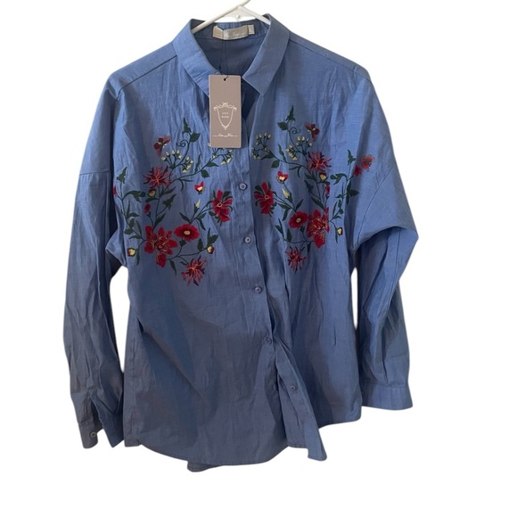 NWT Lucy Wang embroidered button down-large - Picture 1 of 4